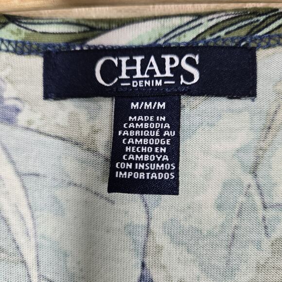 Chaps Maxi Dress sz M Green Blue Multi Floral 100% Cotton Knit V Neck Tropical - Picture 7 of 12